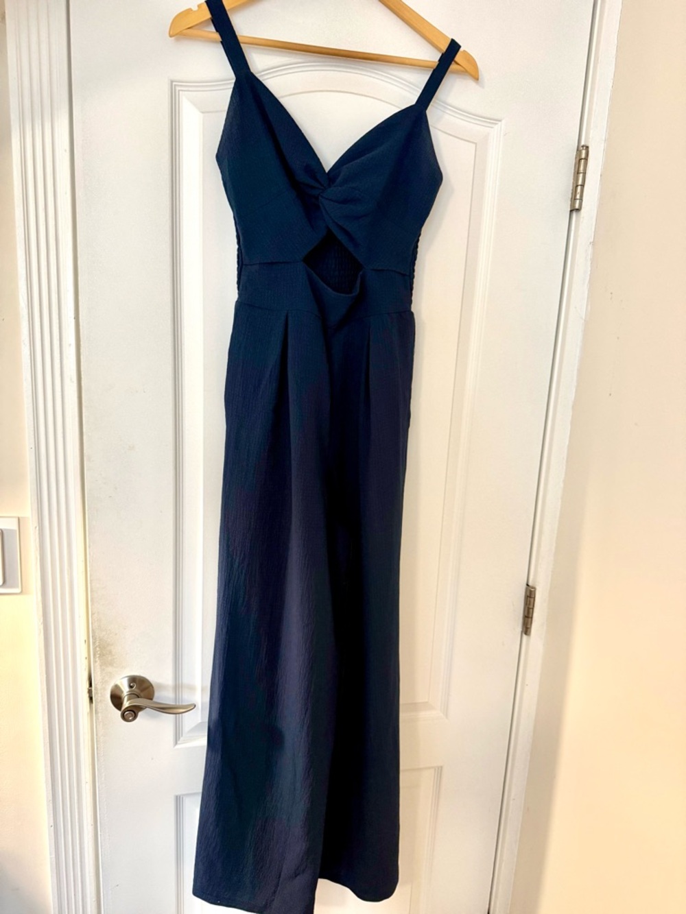 Navy Twist-Front Jumpsuit with Cutout